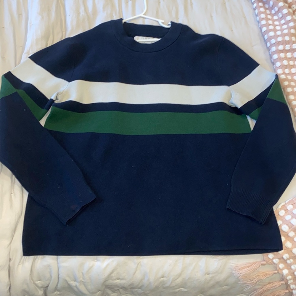 Navy blue, green and white blouse. H&M. Lightly used